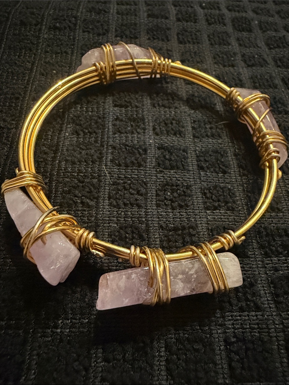 Gold Wire-Wrapped Rose Quartz Bangle Bracelet